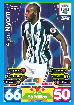 Allan Nyom West Bromwich Albion 2017/18 Topps Match Attax #331